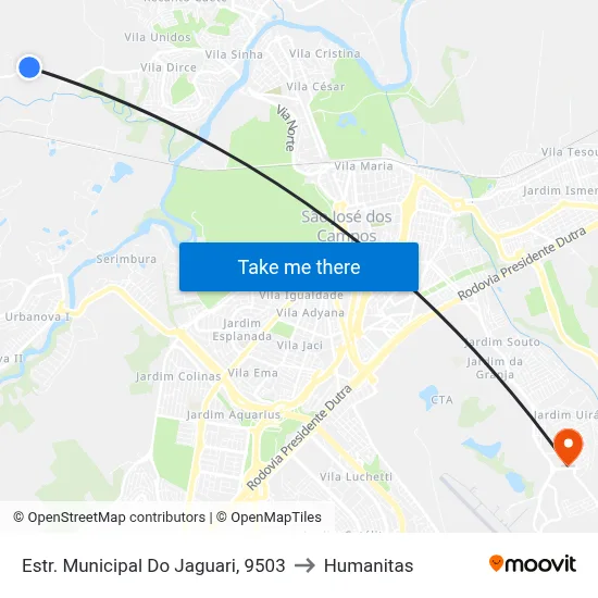 Estr. Municipal Do Jaguari, 9503 to Humanitas map