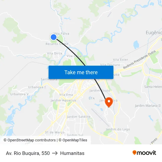 Av. Rio Buquira, 550 to Humanitas map