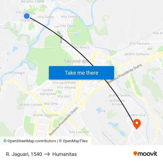 R. Jaguari, 1540 to Humanitas map