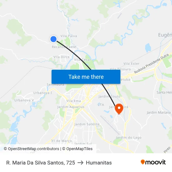 R. Maria Da Silva Santos, 725 to Humanitas map