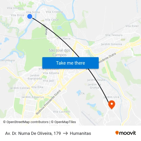 Av. Dr. Numa De Oliveira, 179 to Humanitas map