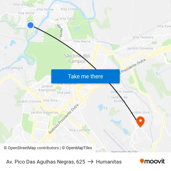 Av. Pico Das Agulhas Negras, 625 to Humanitas map