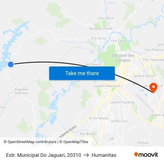 Estr. Municipal Do Jaguari, 20310 to Humanitas map
