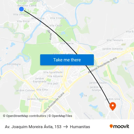 Av. Joaquim Moreira Ávila, 153 to Humanitas map