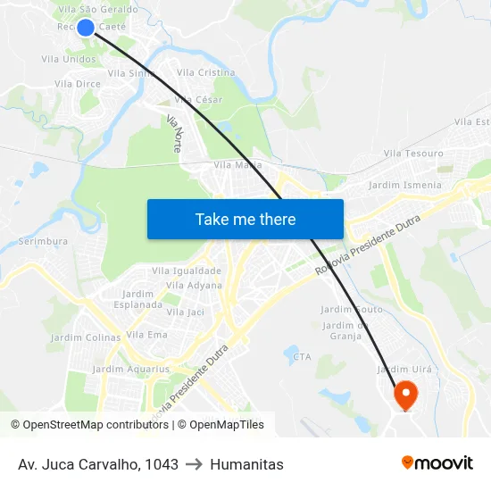 Av. Juca Carvalho, 1043 to Humanitas map