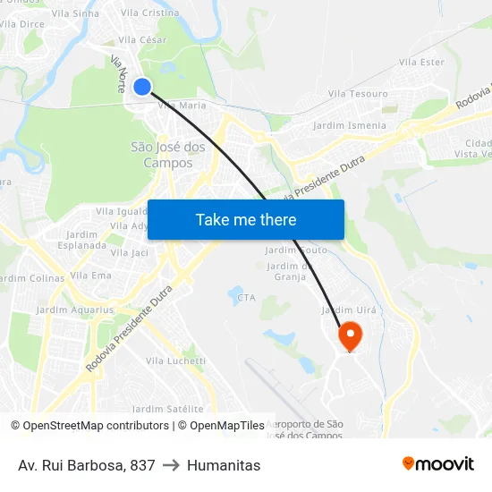 Av. Rui Barbosa, 837 to Humanitas map