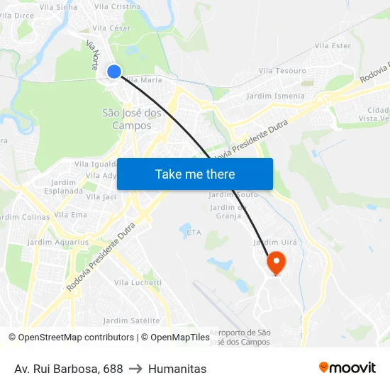 Av. Rui Barbosa, 688 to Humanitas map