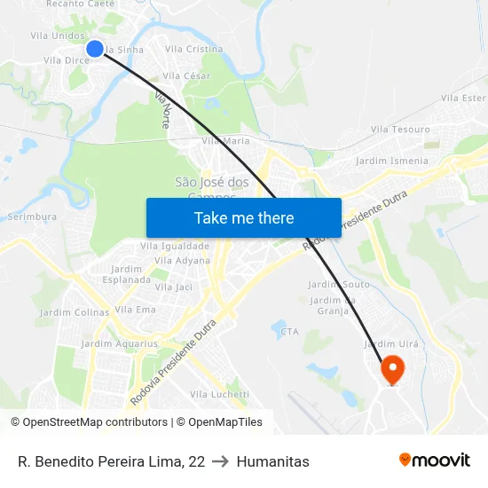 R. Benedito Pereira Lima, 22 to Humanitas map