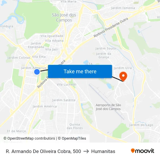 R. Armando De Oliveira Cobra, 500 to Humanitas map