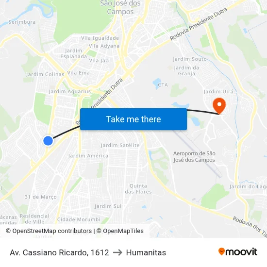 Av. Cassiano Ricardo, 1612 to Humanitas map