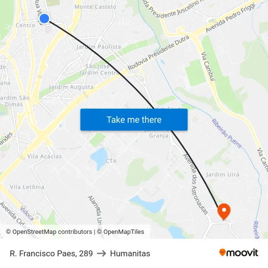 R. Francisco Paes, 289 to Humanitas map