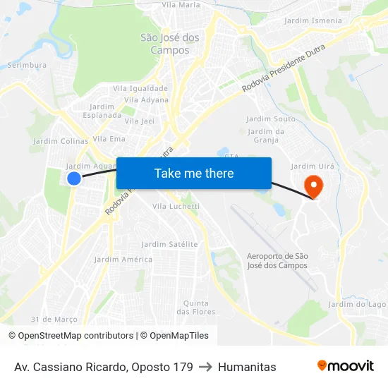 Av. Cassiano Ricardo, Oposto 179 to Humanitas map