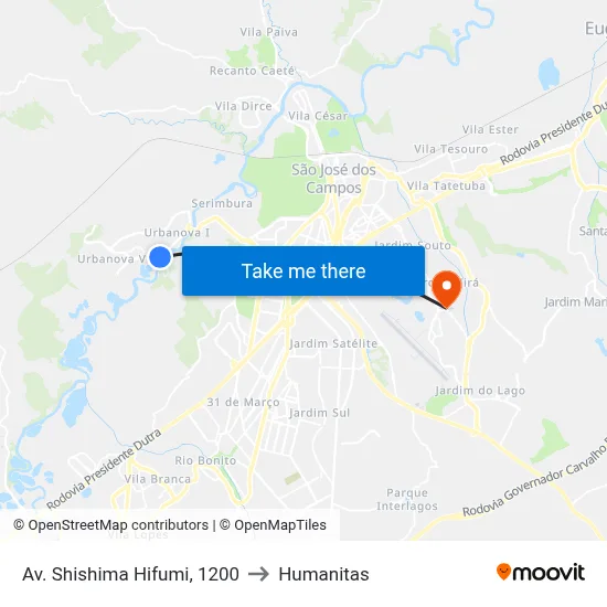Av. Shishima Hifumi, 1200 to Humanitas map