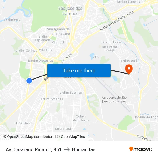 Av. Cassiano Ricardo, 851 to Humanitas map
