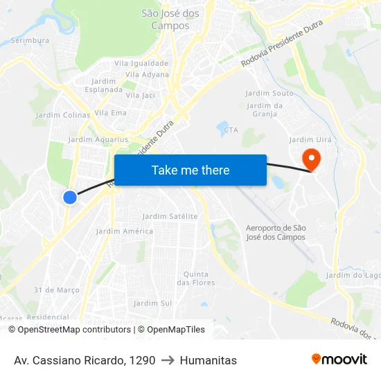 Av. Cassiano Ricardo, 1290 to Humanitas map
