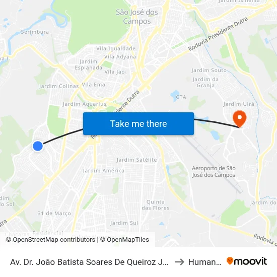 Av. Dr. João Batista Soares De Queiroz Júnior, 1531 to Humanitas map