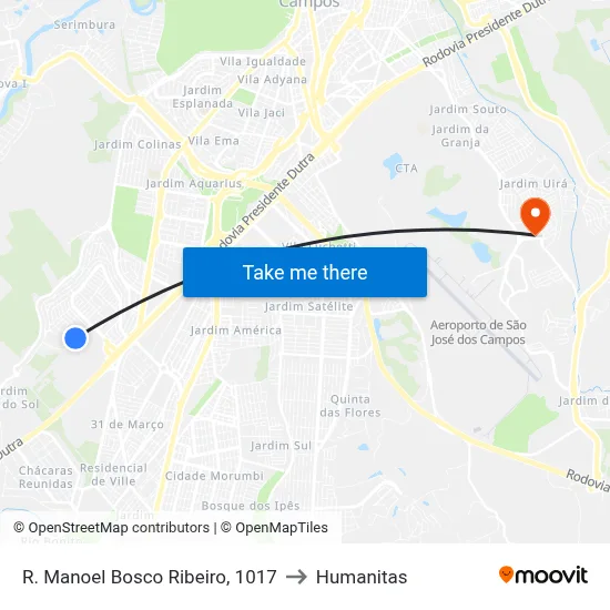 R. Manoel Bosco Ribeiro, 1017 to Humanitas map