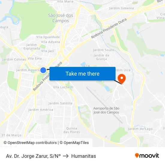 Av. Dr. Jorge Zarur, S/Nº to Humanitas map