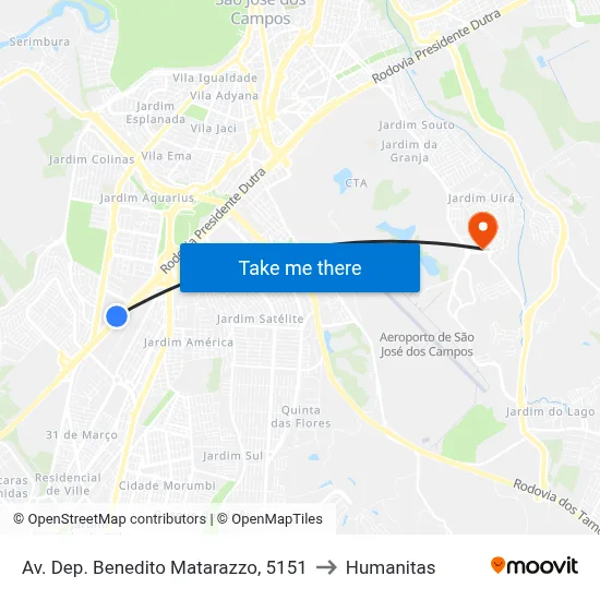 Av. Dep. Benedito Matarazzo, 5151 to Humanitas map