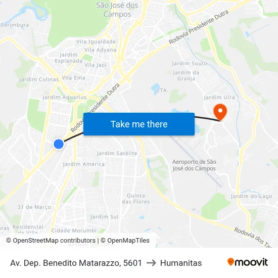 Av. Dep. Benedito Matarazzo, 5601 to Humanitas map