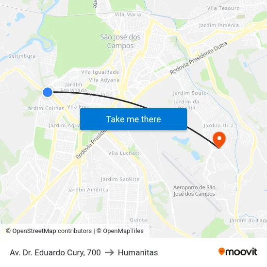 Av. Dr. Eduardo Cury, 700 to Humanitas map