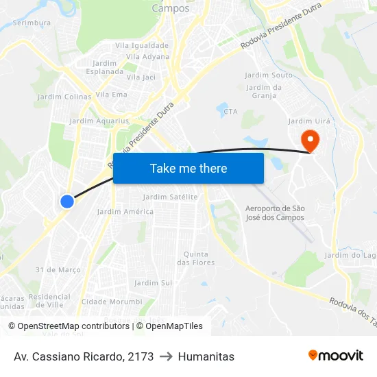 Av. Cassiano Ricardo, 2173 to Humanitas map
