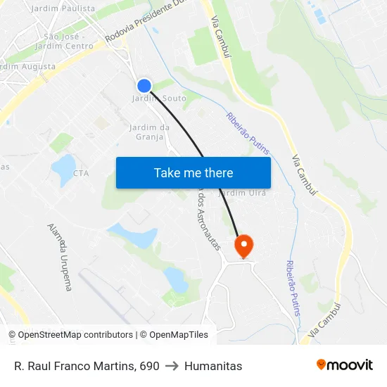 R. Raul Franco Martins, 690 to Humanitas map