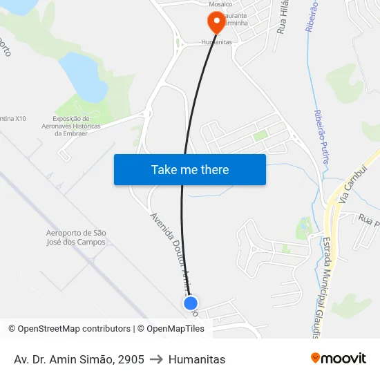 Av. Dr. Amin Simão, 2905 to Humanitas map