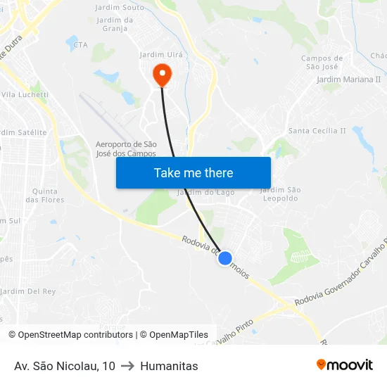 Av. São Nicolau, 10 to Humanitas map