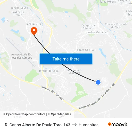 R. Carlos Alberto De Paula Toro, 143 to Humanitas map