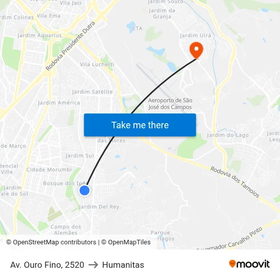 Av. Ouro Fino, 2520 to Humanitas map