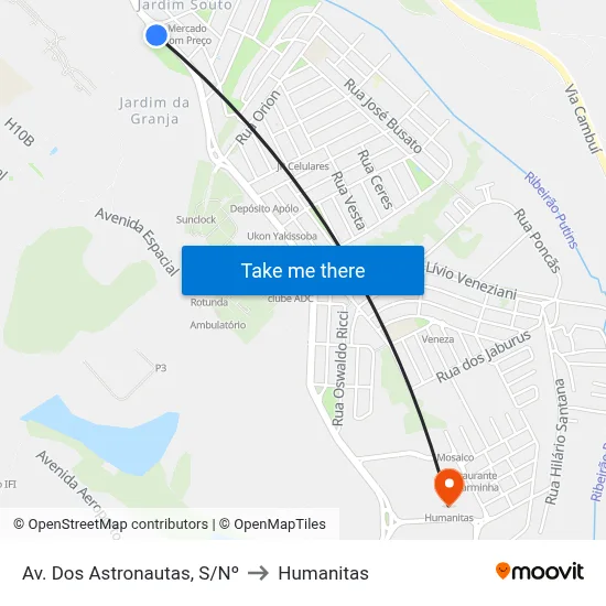 Av. Dos Astronautas, S/Nº to Humanitas map