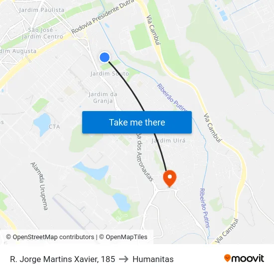 R. Jorge Martins Xavier, 185 to Humanitas map