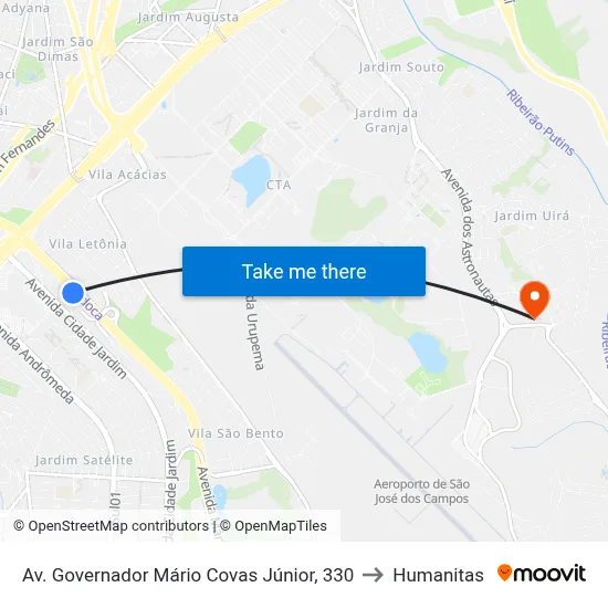Av. Governador Mário Covas Júnior, 330 to Humanitas map