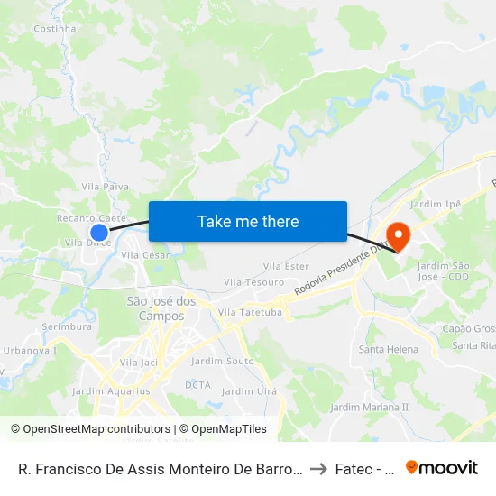 R. Francisco De Assis Monteiro De Barros, 125 to Fatec - Sjc map