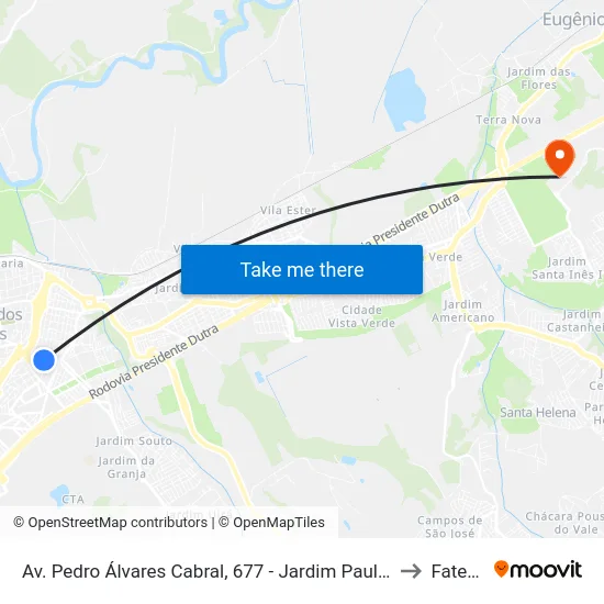 Av. Pedro Álvares Cabral, 677 - Jardim Paulista, São José Dos Campos to Fatec - Sjc map