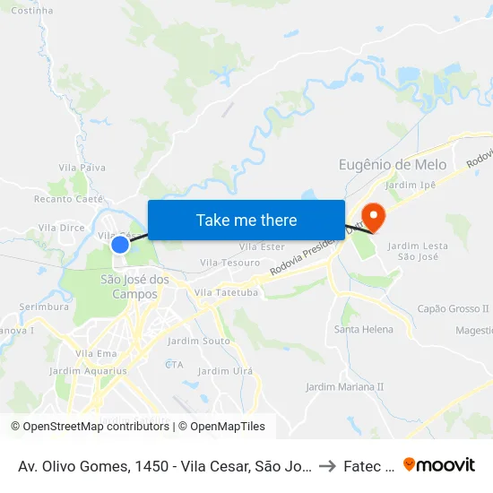 Av. Olivo Gomes, 1450 - Vila Cesar, São José Dos Campos to Fatec - Sjc map