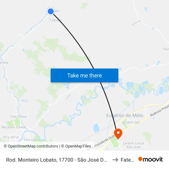 Rod. Monteiro Lobato, 17700 - São José Dos Campos, Monteiro Lobato to Fatec - Sjc map