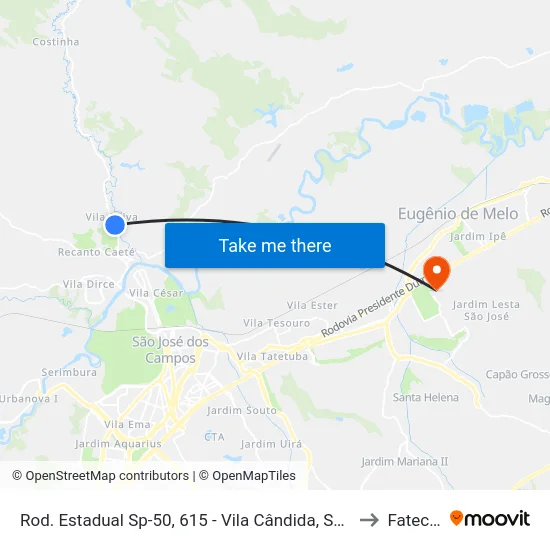 Rod. Estadual Sp-50, 615 - Vila Cândida, São José Dos Campos to Fatec - Sjc map
