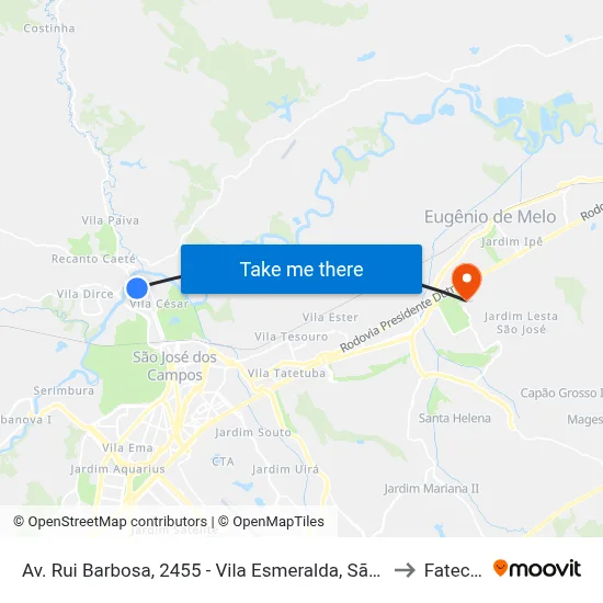 Av. Rui Barbosa, 2455 - Vila Esmeralda, São José Dos Campos to Fatec - Sjc map