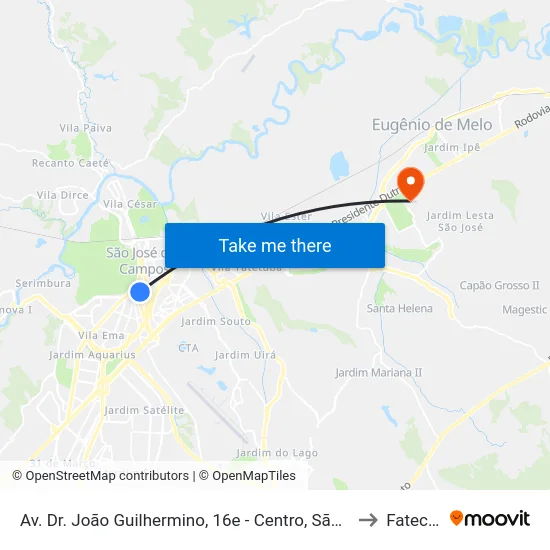Av. Dr. João Guilhermino, 16e - Centro, São José Dos Campos to Fatec - Sjc map