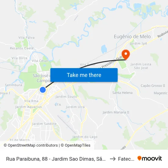 Rua Paraibuna, 88 - Jardim Sao Dimas, São José Dos Campos to Fatec - Sjc map