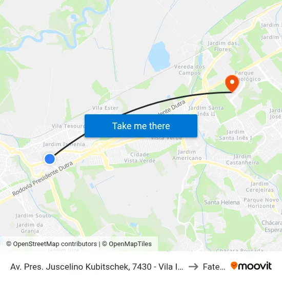 Av. Pres. Juscelino Kubitschek, 7430 - Vila Industrial, São José Dos Campos to Fatec - Sjc map