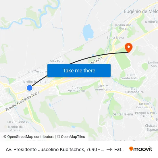 Av. Presidente Juscelino Kubitschek, 7690 - Vila Tatetuba, São José Dos Campos to Fatec - Sjc map