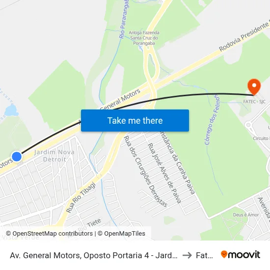 Av. General Motors, Oposto Portaria 4 - Jardim Sao Vicente, São José Dos Campos to Fatec - Sjc map