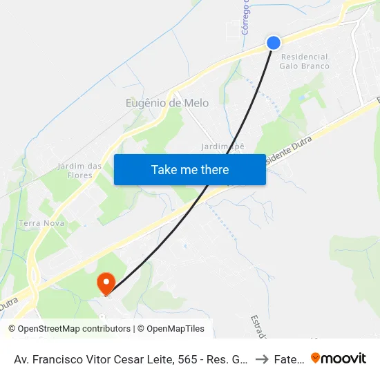 Av. Francisco Vitor Cesar Leite, 565 - Res. Galo Branco, São José Dos Campos to Fatec - Sjc map