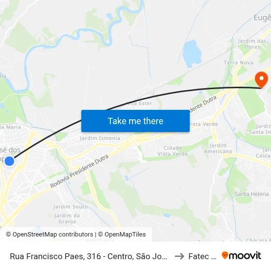 Rua Francisco Paes, 316 - Centro, São José Dos Campos to Fatec - Sjc map