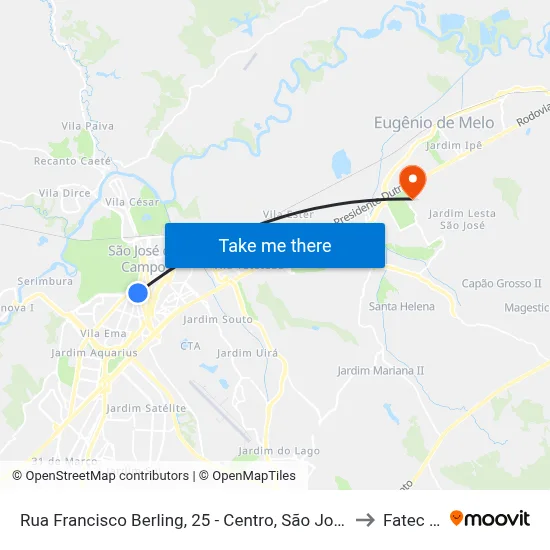 Rua Francisco Berling, 25 - Centro, São José Dos Campos to Fatec - Sjc map