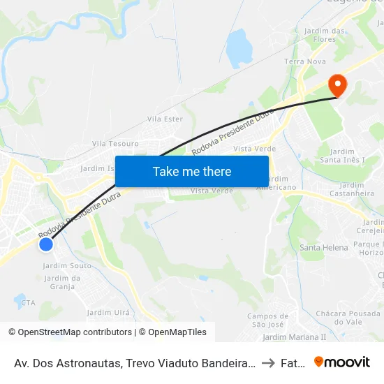 Av. Dos Astronautas, Trevo Viaduto Bandeirantes  - Campus Do Cta, São José Dos Campos to Fatec - Sjc map