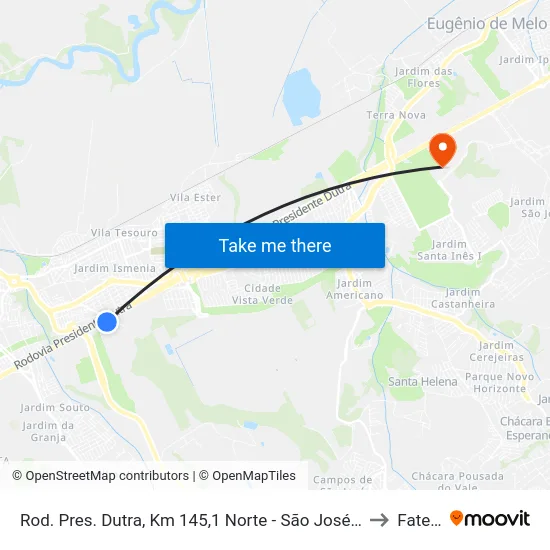 Rod. Pres. Dutra, Km 145,1 Norte - São José Dos Campos, Sp, 12230-002, Brasil to Fatec - Sjc map